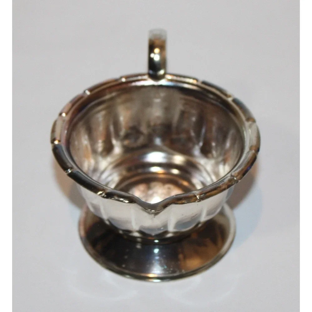 vintage metal cream & sugar bowl set with tray ornate scrollwork 3-pc